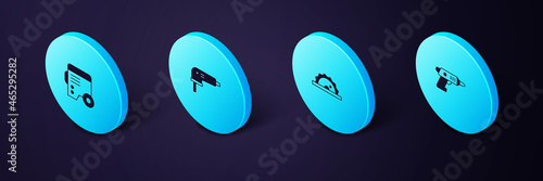 Set Isometric Electric cordless screwdriver, circular saw, jigsaw and Power electric generator icon. Vector