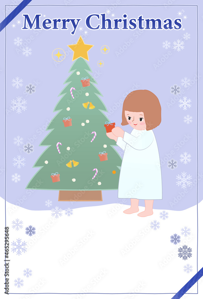 クリスマスツリーと女の子のポストカード クリスマスツリーと女の子のポストカード
