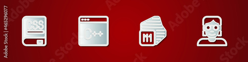 Set Books about programming, Software, Processor and Hacker coder icon. Vector