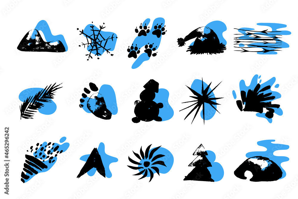 Fototapeta premium Set Christmas doodle design vector illustration. Concept winter silhouette icon collection. Isolated on white background.