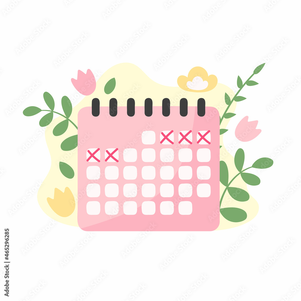 Menstrual Cycle Calendar With Flowers And Leaves Vector Illustration