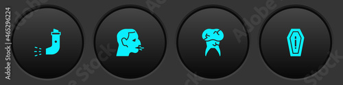 Set Inhaler, Man coughing, Tooth with caries and Death from smoking icon. Vector