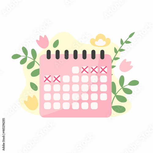 Menstrual cycle calendar with flowers and leaves. Vector illustration
