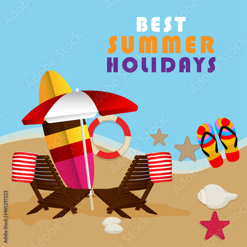 Summer time background with beach chair and ball