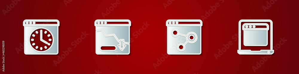 Set Browser window, Financial growth decrease, and Laptop with browser icon. Vector Set Browser window, Financial growth decrease, and Laptop with browser icon. Vector