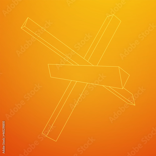 Hedgehog antitank defence. Wireframe low poly mesh vector illustration.