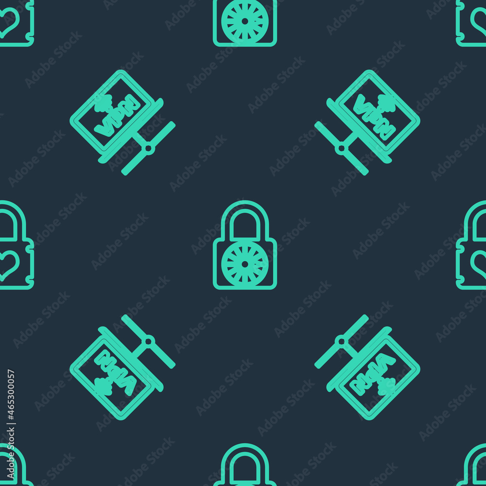 Set line Safe combination lock wheel, VPN Computer network and Padlock with heart on seamless pattern. Vector