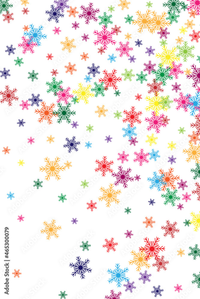 Bright rainbow vector snowflake with a pattern of colored background