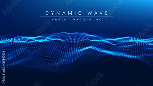 Wave of particles. Technology background concept dynamic wave Vector illustration. Futuristic point wave.