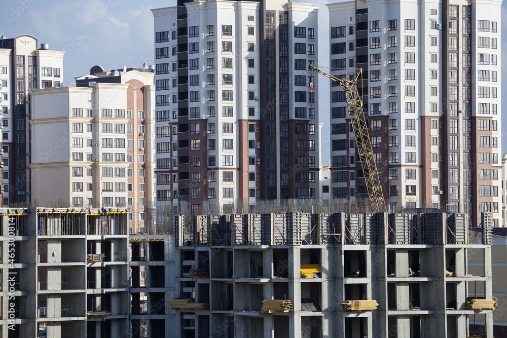 The architectural complex of residential buildings on sky background The architectural complex of residential buildings on sky background