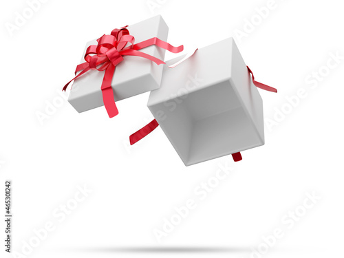 Fényképezés White gift box with red ribbon 3D rendering set 2 on white background with clipping path