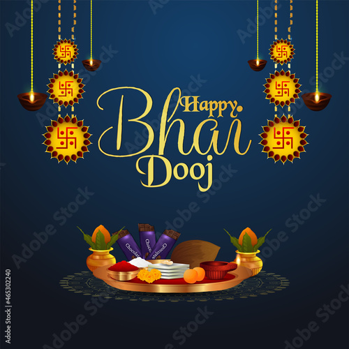Happy bhai dooj invitation greeting card with pooja thali