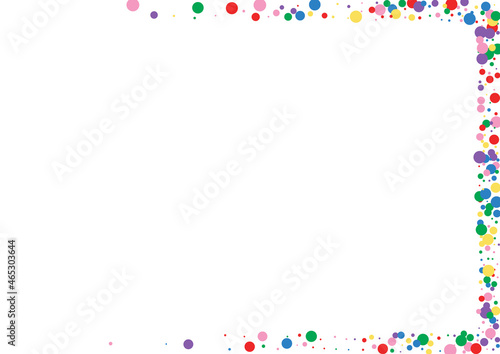 Multicolored Round Banner Illustration. Dot Design Texture. Blue Catching Confetti. Orange Cover Circle Background.