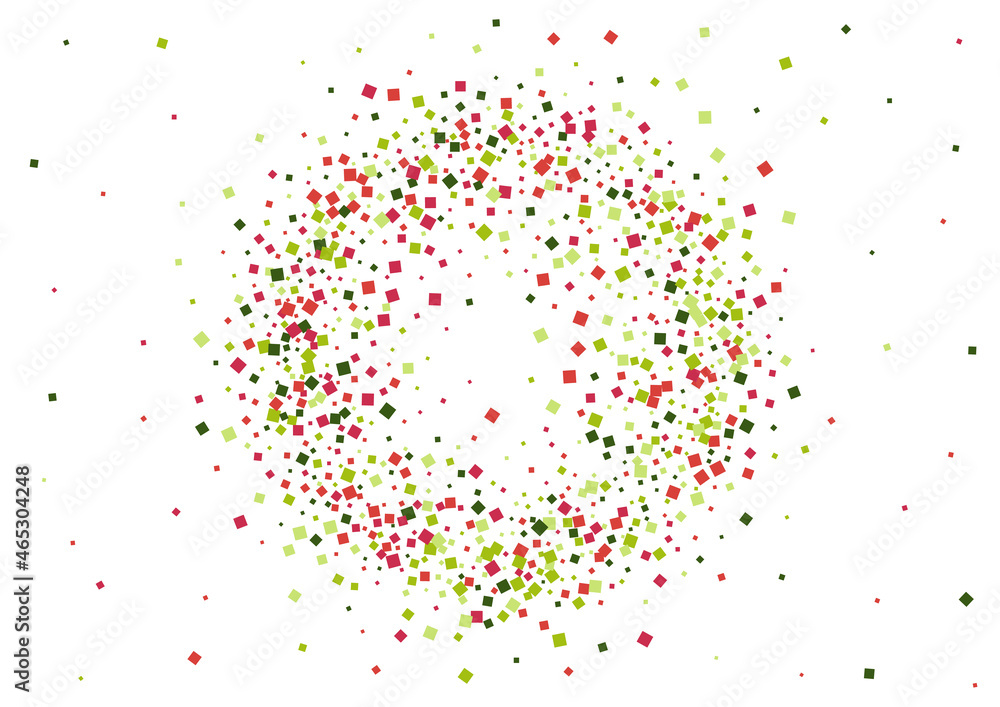 Square Red Decor Illustration. Modern Geometric Frame. Green Explosion Rhombus Texture. Dot Festive Background.