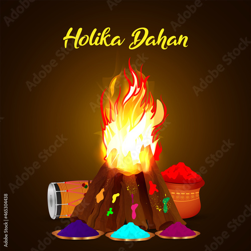 Holika dehan greeting card with realistic bonefire