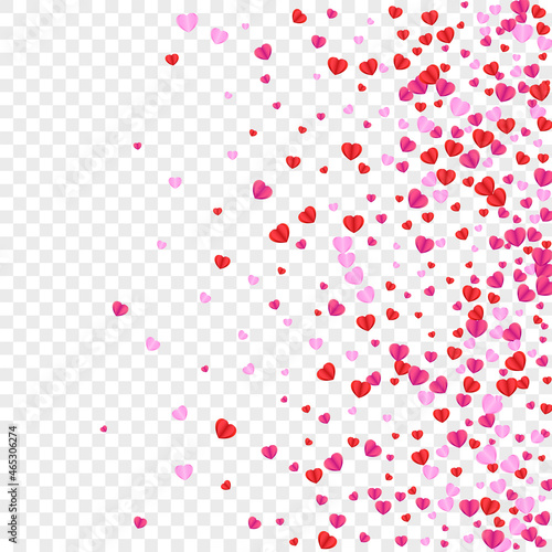 Pink Confetti Background Transparent Vector. Congratulation Illustration Heart. Fond Wallpaper Frame. Tender Confetti Decor Pattern. Red Color Backdrop.