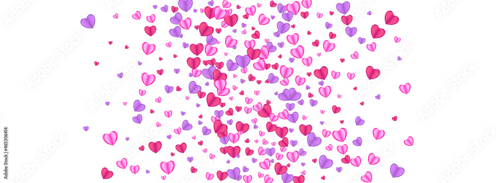 Pink Confetti Background White Vector. Folded Backdrop Heart. Red Romantic Texture. Fond Heart Celebration Illustration. Tender Birthday Frame.