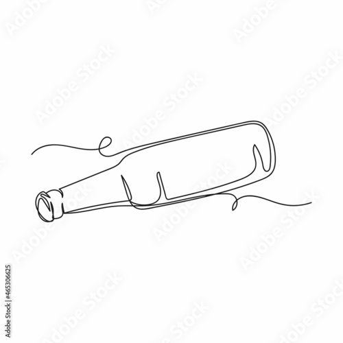 Vector continuous one single line drawing icon of bottle of beer in silhouette on a white background. Linear stylized.