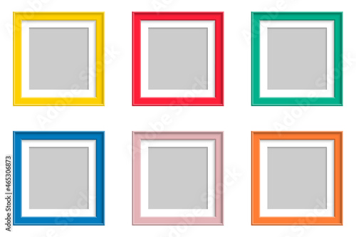 Frame for a picture or photograph. Photo frame icon. Set of realistic colored frames in flat design isolated on white background. Vector illustration for cartoon design.