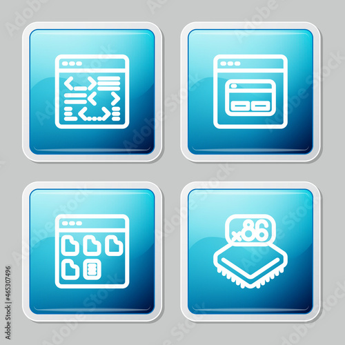 Set line Software, Search engine, Browser files and Processor with microcircuits CPU icon. Vector