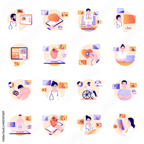 Pack of Medical and Fitness Flat Illustrations 