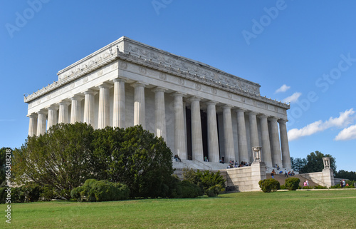 Washington, DC, USA - October 25, 2021: Lincoln Memorial Viewed from Ground Level on the Southeast Side, on a Bright, Clear Fall Day