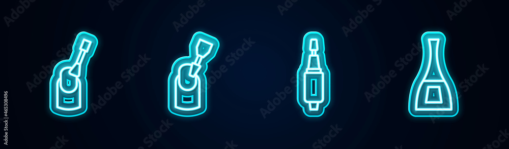 Set line Nail manicure, Milling cutter for, and Bottle of nail polish. Glowing neon icon. Vector Set line Nail manicure, Milling cutter for, and Bottle of nail polish. Glowing neon icon. Vector