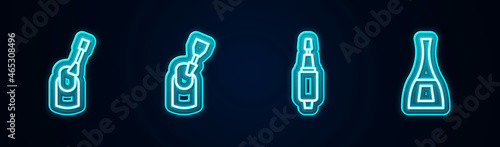 Set line Nail manicure, Milling cutter for, and Bottle of nail polish. Glowing neon icon. Vector