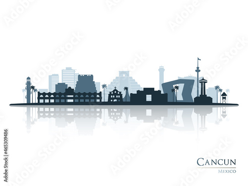 Cancun skyline silhouette with reflection. Landscape Cancun, Mexico. Vector illustration.