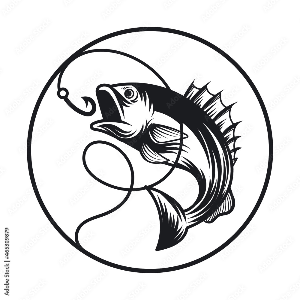 big bass black and white logo. black and white fish vector big bass black and white logo. black and white fish vector