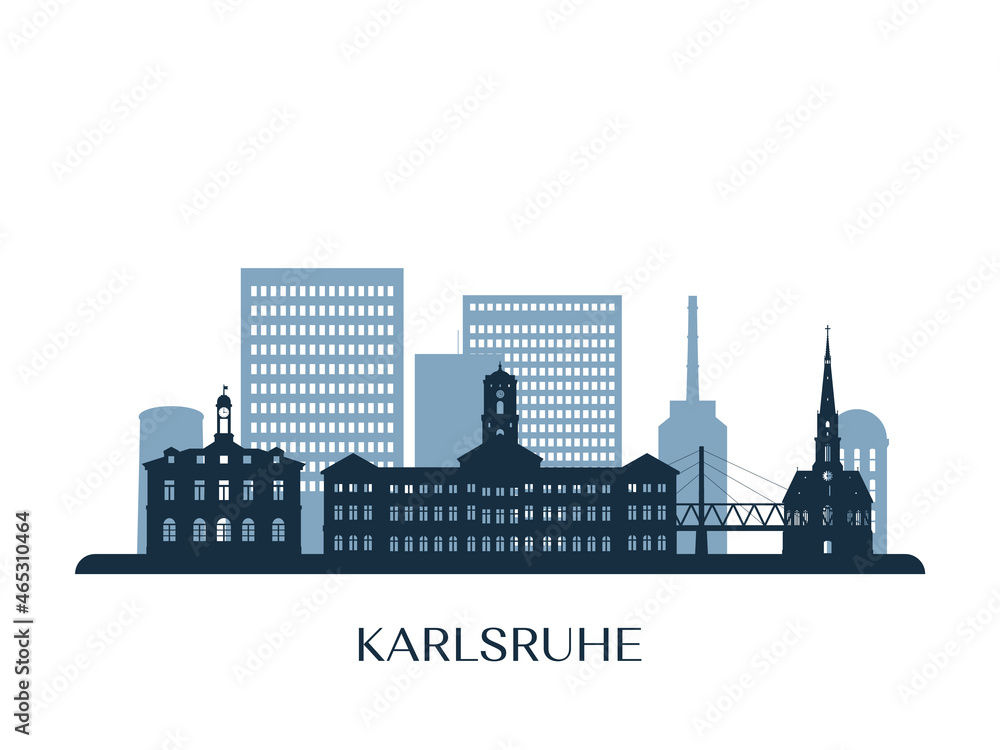 Karlsruhe skyline, monochrome silhouette. Vector illustration.