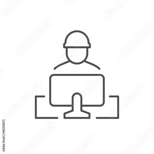 Engineer at computer line outline icon