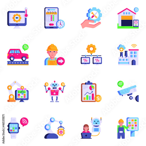 Pack of Robot Technology and Automation Flat Icons 