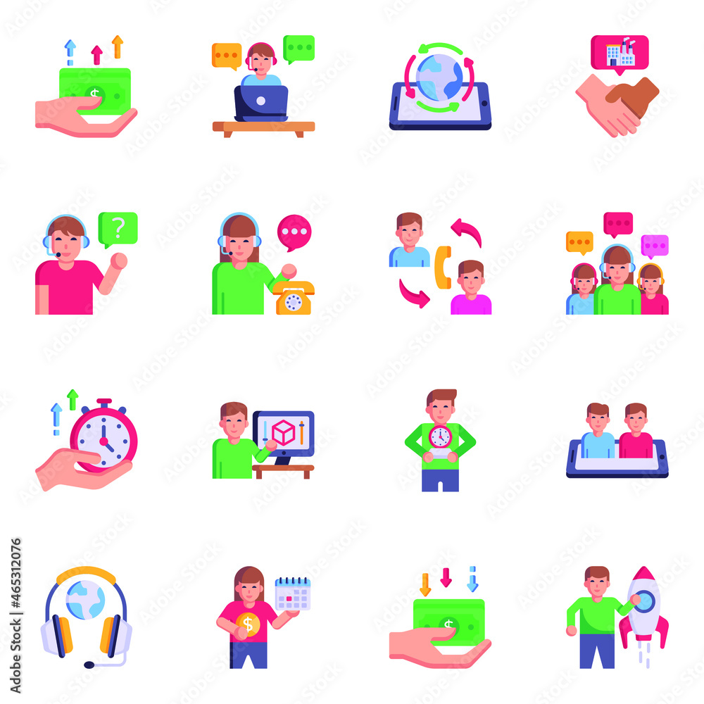 Pack of BPO Services Flat Icons 