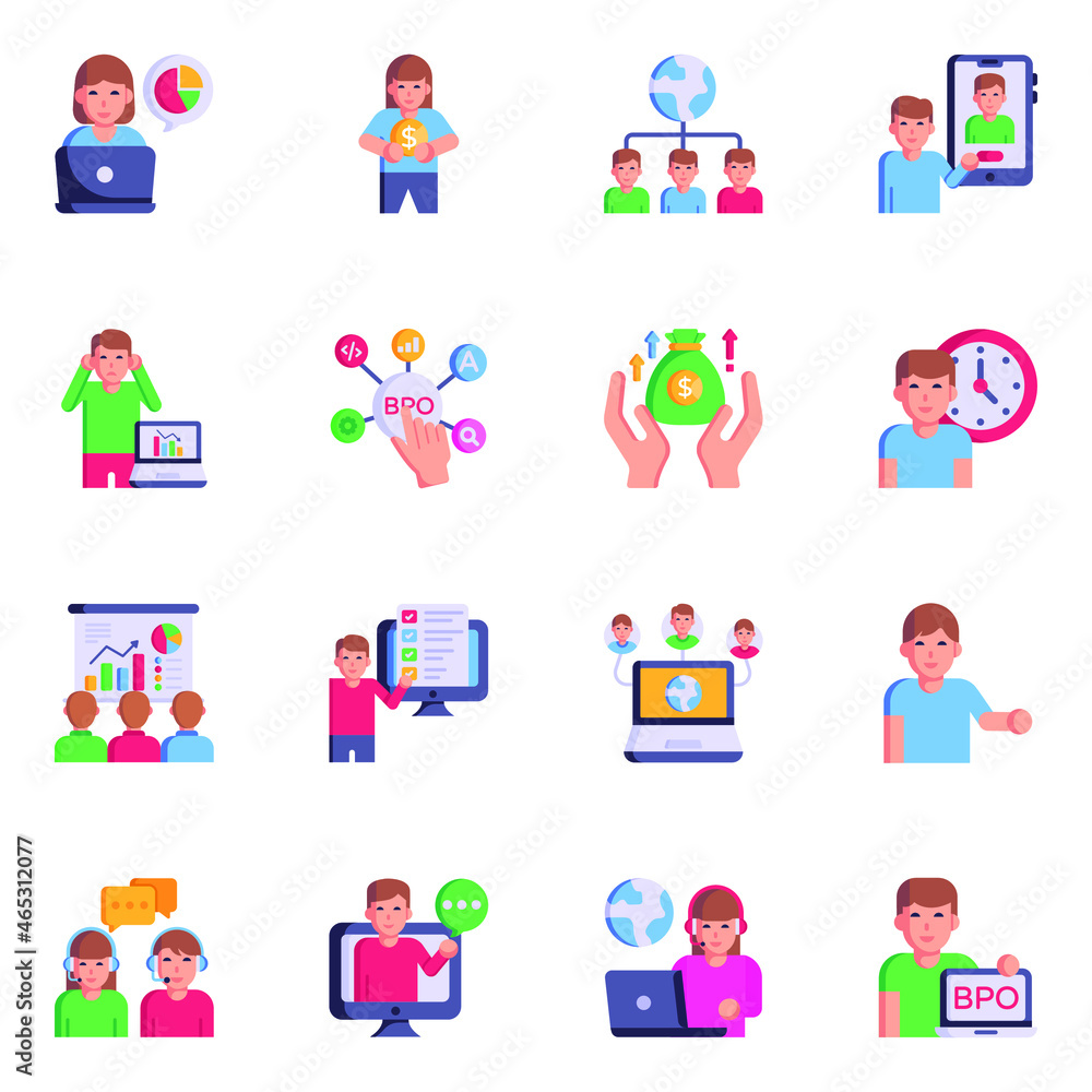 Collection of Business Management Services Flat Icons 