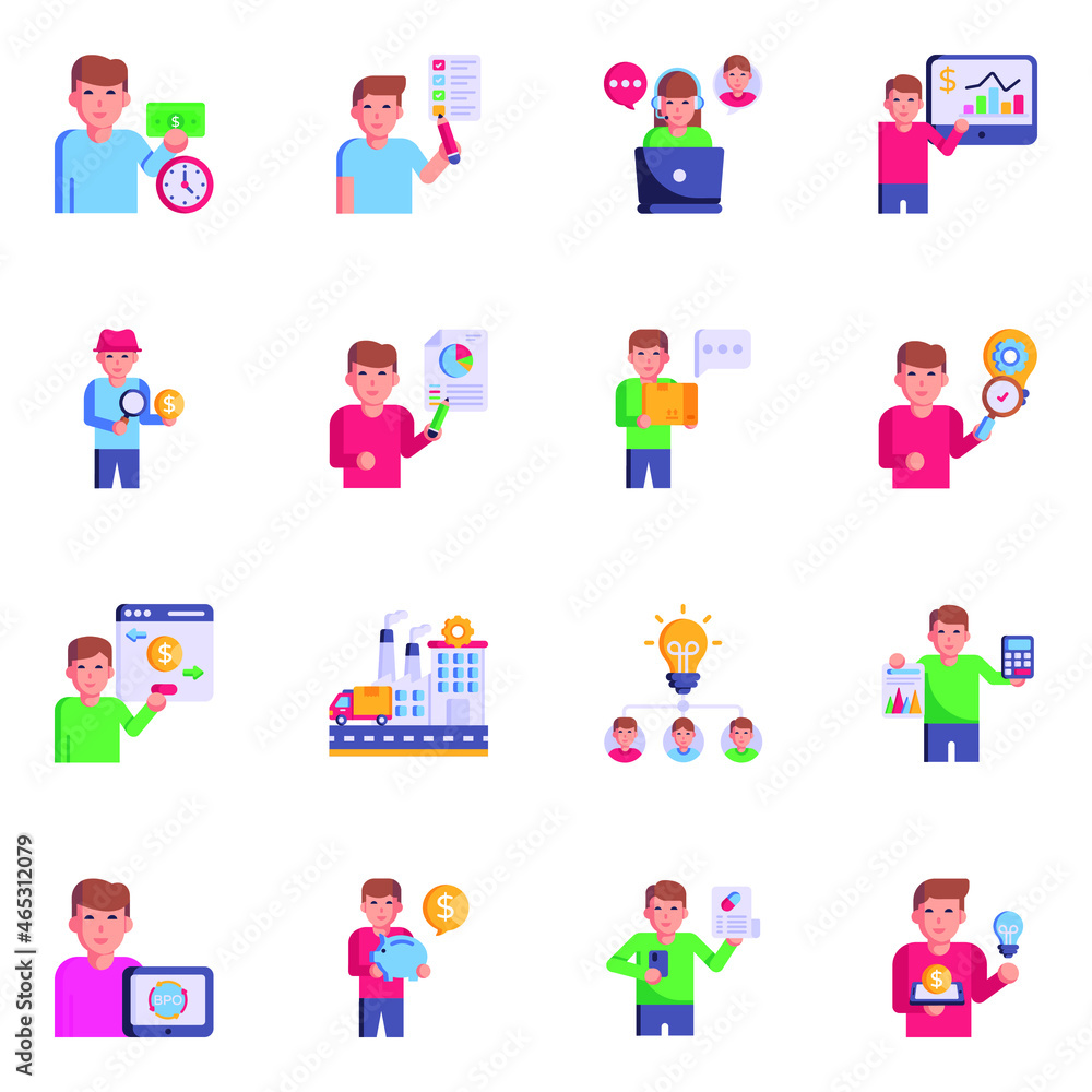 Set of Business Management Flat Icons