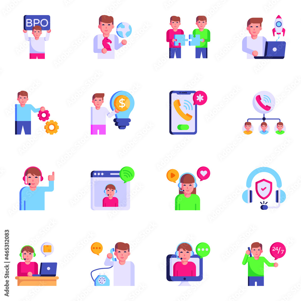 BPO and Customer Services Flat Icons 