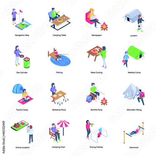 Set of Camping Activities Isometric Icons