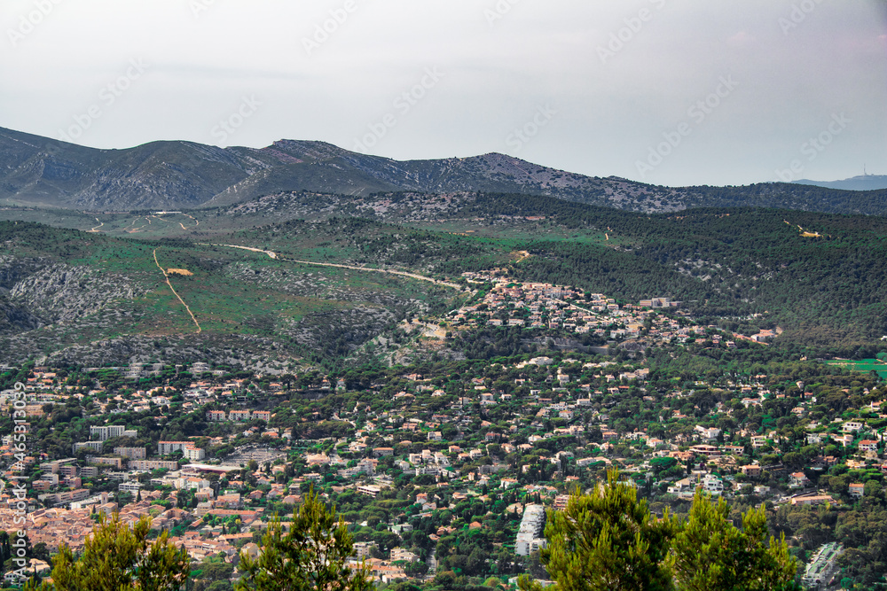 view of the city of cassis from the mountain