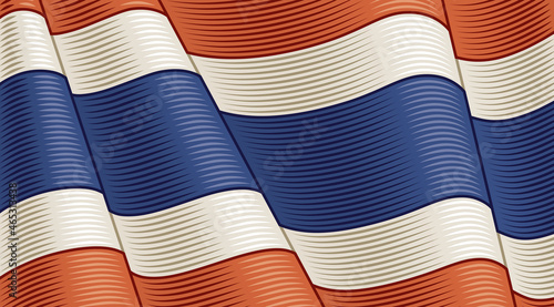 Vintage Flag Of Thailand. Close-up Background. Vector illustration in retro woodcut style.