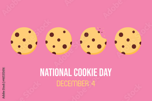 National Cookie Day vector cartoon style greeting card, illustration with chocolate chip cookies. December 4.
