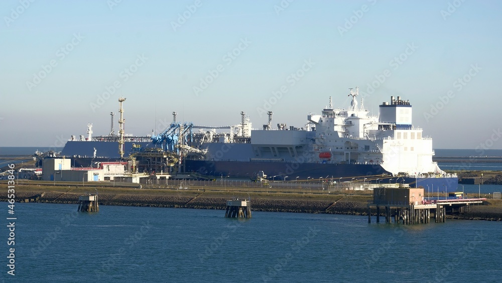 Very large gas carrier during loading operations in the port of Rotterdam