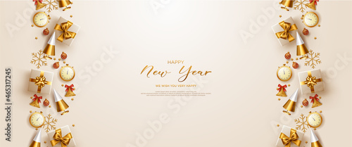 New year frame card with realistic new year decoration. photo