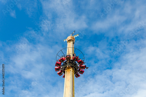 The Free Fall Tower attraction in the recreation park. photo