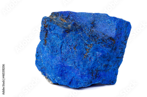 Macro Azurite mineral stone with Pyrite inserts on a white background