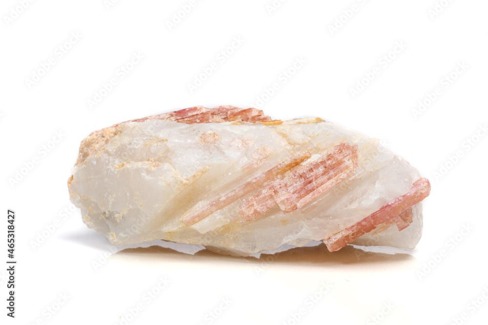 Macro mineral stone Tourmaline in the breed a white background Macro mineral stone Tourmaline in the breed a white background
