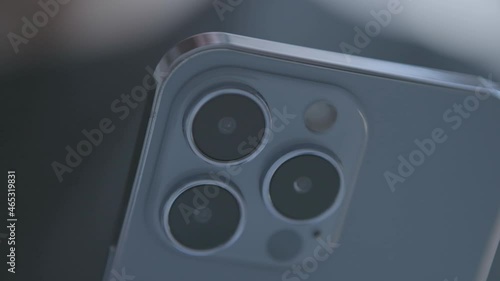Using Iphone 13 Pro in real life. Filming vertical video with new triple camera smartphone. New trendy mobile phone shooting 4K footage