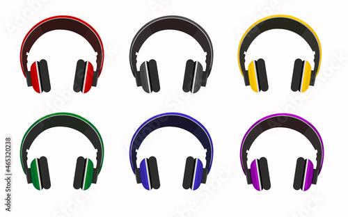 Wireless headphones devices set icons for listening to music, over-ear headphones, multi-colored headphones. Standup concert, studio, music, speech. Gadget for mobile app