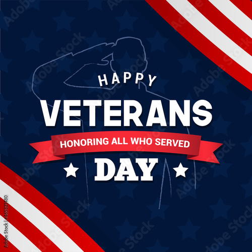Happy Veterans Day - Honoring all who served Greeting Card Vector illustration.