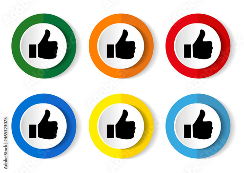 Like vector icon set, modern design, flat design illustration with web buttons in 6 colors options